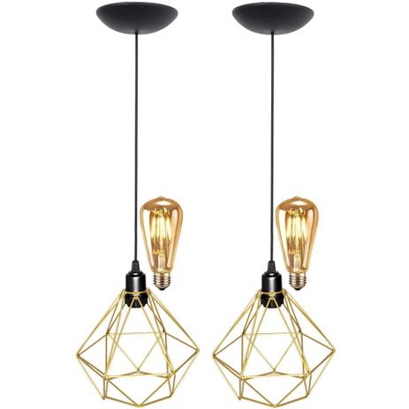 2 Pendentes Aramado Teto Diamante Luminária Lustre Retrô Balcão + Lâmpada Led ST64 Vintage - Agp Ilumini/Gmh Tr Menor preço em 2 Pendentes Aramado Teto Diamante Luminária Lustre Retrô Balcão + Lâmpada Led ST64 Vintage - Agp Ilumini/Gmh Tr
