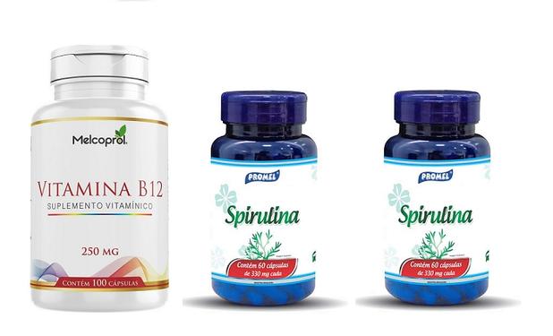 2 Spirulina 60 Caps 330mg + 1 Vitamina B12 100 Caps 250 mg ( Nutrição Vegana ) - Promel Menor preço em 2 Spirulina 60 Caps 330mg + 1 Vitamina B12 100 Caps 250 mg ( Nutrição Vegana ) - Promel