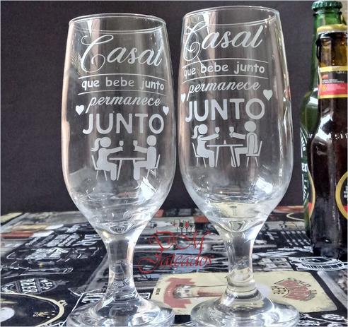 2 Taças Chopp/cerveja Personalizada Casal Que Bebe Junto - Dm Jateados
