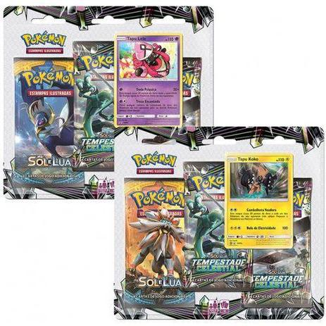 2 Triple Pack Pokémon Sol e Lua Tempestade Celestial Tapu Koko e Tapu Lele - Copag Menor preço em 2 Triple Pack Pokémon Sol e Lua Tempestade Celestial Tapu Koko e Tapu Lele - Copag