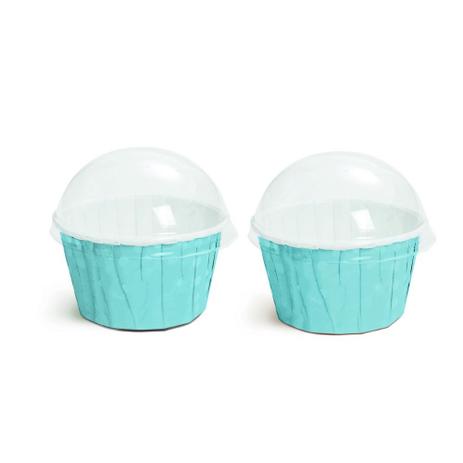 Menor preço em 20 Kit Forminhas Cupcake com Tampa Sortido Liso Azul P Decoração Festas - Cromus