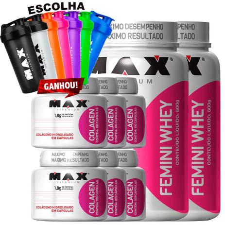 2x Femini Whey 600g + 6 Colageno Max Titanium + Coq Menor preço em 2x Femini Whey 600g + 6 Colageno Max Titanium + Coq