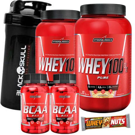 2x Whey 100 Concentrado 900g + 2x Bcaa 90 Capsulas + Garrafinha - Integralmedica - Integral médica Menor preço em 2x Whey 100 Concentrado 900g + 2x Bcaa 90 Capsulas + Garrafinha - Integralmedica - Integral médica