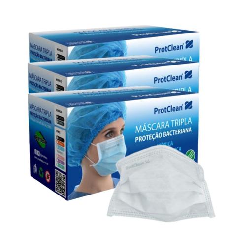 3 Caixas de 50un Máscara Cirúrgica Protclean Descartável Tripla com Elástico Branca - Protdesc Menor preço em 3 Caixas de 50un Máscara Cirúrgica Protclean Descartável Tripla com Elástico Branca - Protdesc
