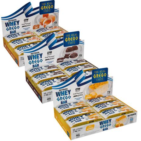 3 Cx - Whey Grego Bar Caixa 12unid - Nutrata Barra Proteina Menor preço em 3 Cx - Whey Grego Bar Caixa 12unid - Nutrata Barra Proteina