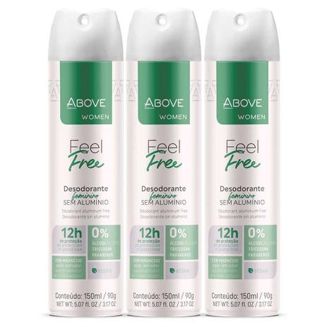 3 Desodorantes Feel Free 150ml Above Women Sem Alumínio Menor preço em 3 Desodorantes Feel Free 150ml Above Women Sem Alumínio