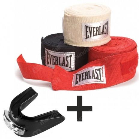 3 Pares de Bandagem 2,74 M + Protetor Bucal Preto Everlast Menor preço em 3 Pares de Bandagem 2,74 M + Protetor Bucal Preto Everlast