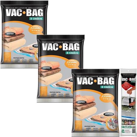 3 Sacos À Vácuo Vac Bag Ordene Grande 55x90 + Bomba Manual é ruim? 3 Sacos À Vácuo Vac Bag Ordene Grande 55x90 + Bomba Manual é boa?