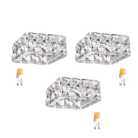 3 Spot Embutir Cristal K9 10cm Ac629 + Led G9 220v 3000k - Acende a luz Menor preço em 3 Spot Embutir Cristal K9 10cm Ac629 + Led G9 220v 3000k - Acende a luz