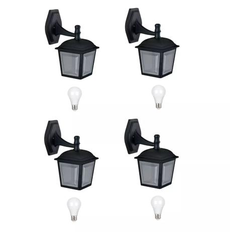4 Arandela Colonial Externa Preta Ac984 + 4 Led 7w Br frio Stella - Acende a luz Menor preço em 4 Arandela Colonial Externa Preta Ac984 + 4 Led 7w Br frio Stella - Acende a luz