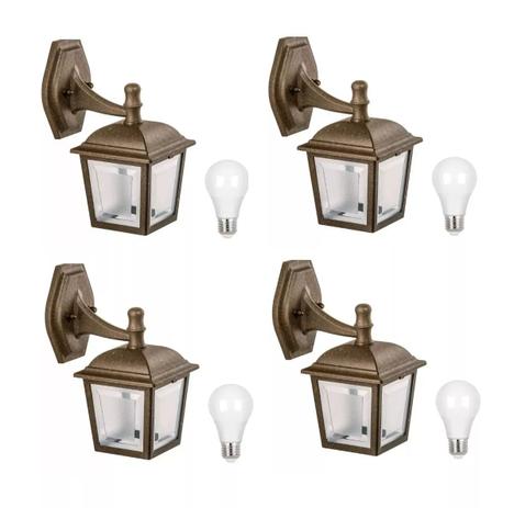 4 Arandela Externa Colonial Parede Imbuia Ac985 + 4 Led 7w Br Frio Stella - Acende A Luz Menor preço em 4 Arandela Externa Colonial Parede Imbuia Ac985 + 4 Led 7w Br Frio Stella - Acende A Luz