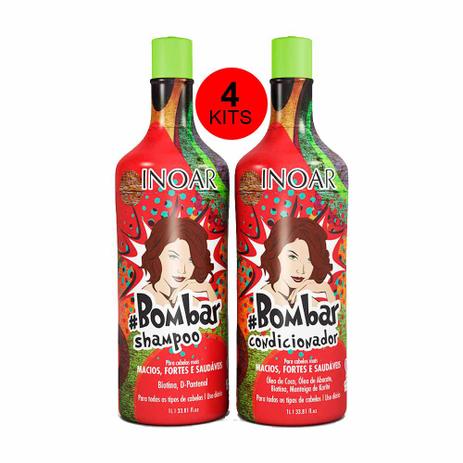 4 Kits Shampoo e Condicionador Bombar 1L - Inoar Menor preço em 4 Kits Shampoo e Condicionador Bombar 1L - Inoar