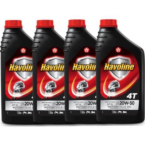 4 Oleos 4t 20w50 Sae Api Sl Litro Moto Dafra Honda Kawasaki Sundown Suzuki Havoline - Texaco Menor preço em 4 Oleos 4t 20w50 Sae Api Sl Litro Moto Dafra Honda Kawasaki Sundown Suzuki Havoline - Texaco
