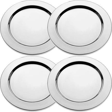 4 Sousplat Prato de Aço Inox 33cm Redondo Buffet Mesa Posta - I.c. Menor preço em 4 Sousplat Prato de Aço Inox 33cm Redondo Buffet Mesa Posta - I.c.