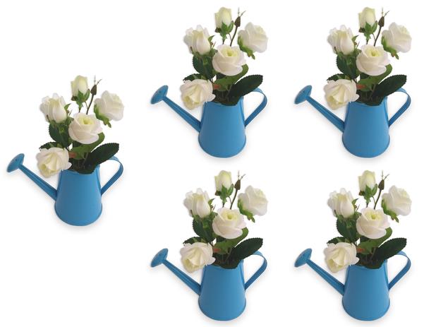 5 Mini Regadores Azul De Rosa Branca Arranjo Flor Artificial ...