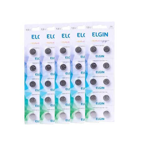 50 Pilhas Baterias Alcalina LR44 AG13 LR1154 Elgin 5 Blister Menor preço em 50 Pilhas Baterias Alcalina LR44 AG13 LR1154 Elgin 5 Blister