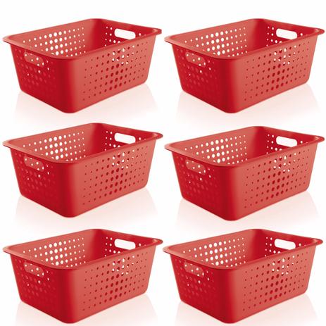 6 Caixas Organizadoras Grande Organize Cesto Plástico 14,5 Litros Vermelho - Ou Menor preço em 6 Caixas Organizadoras Grande Organize Cesto Plástico 14,5 Litros Vermelho - Ou