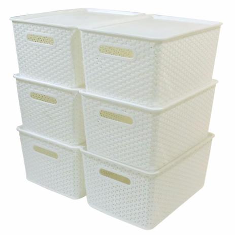 6 Caixas Organizadoras Rattan Empilhável Grande Branca - Superdigi Menor preço em 6 Caixas Organizadoras Rattan Empilhável Grande Branca - Superdigi