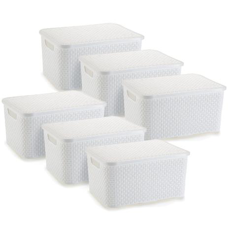 6 Caixas Organizadoras Rattan Grande Cor Branco 28x38,5x19cm - Nitron Menor preço em 6 Caixas Organizadoras Rattan Grande Cor Branco 28x38,5x19cm - Nitron