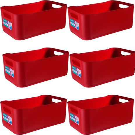 6 Cestas Organizadoras Plástica Grande Empilhável Coza Color Vermelha Menor preço em 6 Cestas Organizadoras Plástica Grande Empilhável Coza Color Vermelha