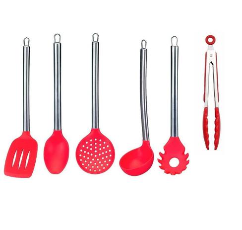 6 Peças Silicone Vermelho Colher Concha Escumadeira - clink Menor preço em 6 Peças Silicone Vermelho Colher Concha Escumadeira - clink