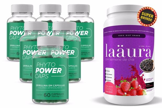 6 Phyto Power Caps Emagrecedor + Shake Laaura 550g (morango) - Pandora Menor preço em 6 Phyto Power Caps Emagrecedor + Shake Laaura 550g (morango) - Pandora
