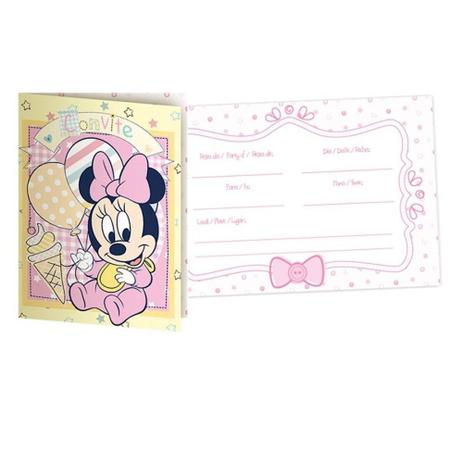 A2-Convite Disney Baby Minnie c/ 08 unidades - Regina festas Menor preço em A2-Convite Disney Baby Minnie c/ 08 unidades - Regina festas