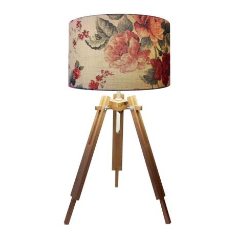Abajur Tripe Madeira Md-2015 Cupula Tecido 35x25cm Floral Vermelho - Vivare iluminação Menor preço em Abajur Tripe Madeira Md-2015 Cupula Tecido 35x25cm Floral Vermelho - Vivare iluminação