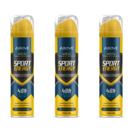 Above Men Sport Energy Desodorante Aerosol 48h 150ml (Kit C/03) Menor preço em Above Men Sport Energy Desodorante Aerosol 48h 150ml (Kit C/03)