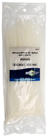 Abraçadeira Nylon Branco 3,6mm x 250mm com 100 unidades - Brasfort Menor preço em Abraçadeira Nylon Branco 3,6mm x 250mm com 100 unidades - Brasfort