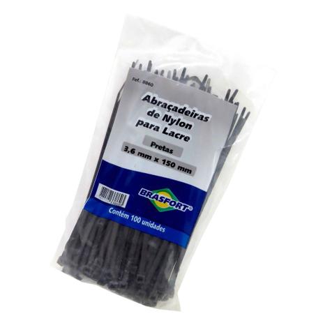 Abraçadeiras De Nylon Para Lacre Pretas 3,6mm X 150mm - Brasfort Menor preço em Abraçadeiras De Nylon Para Lacre Pretas 3,6mm X 150mm - Brasfort