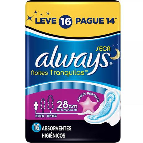 Absorvente Always Noites Tranquilas com Cobertura Seca - Leve 16 Pague 14 é boa?