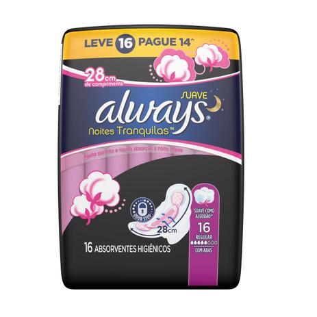 Absorvente Always Noites Tranquilas Pink - Leve 16 Pague 14 Menor preço em Absorvente Always Noites Tranquilas Pink - Leve 16 Pague 14
