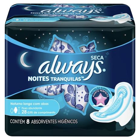 Absorvente Always Noites Tranquilas Seca Com Abas 28cm - 8 unidades Menor preço em Absorvente Always Noites Tranquilas Seca Com Abas 28cm - 8 unidades