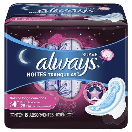 Absorvente Always Noites Tranquilas Suave Com Abas 28cm - 8 unidades Menor preço em Absorvente Always Noites Tranquilas Suave Com Abas 28cm - 8 unidades