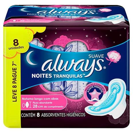 Absorvente Always Noturno Malha Seca Com Abas 8 Unidades Menor preço em Absorvente Always Noturno Malha Seca Com Abas 8 Unidades