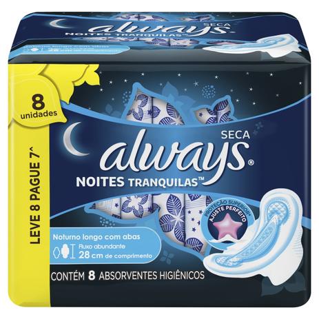 Absorvente Always Noturno Malha Seca com Abas Leve 8 Pague 7 Menor preço em Absorvente Always Noturno Malha Seca com Abas Leve 8 Pague 7