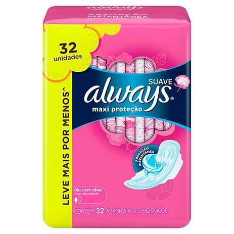 Absorvente Always Pink Abas 32 Unidades Menor preço em Absorvente Always Pink Abas 32 Unidades