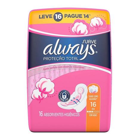 Absorvente Always Pink Suave Com Abas Leve 16 Pague 14 Menor preço em Absorvente Always Pink Suave Com Abas Leve 16 Pague 14