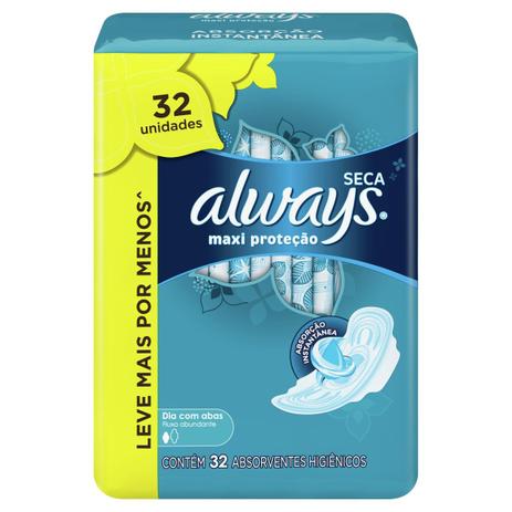 Absorvente Always Proteção Total Seca Com Abas - 32 unidades é boa?