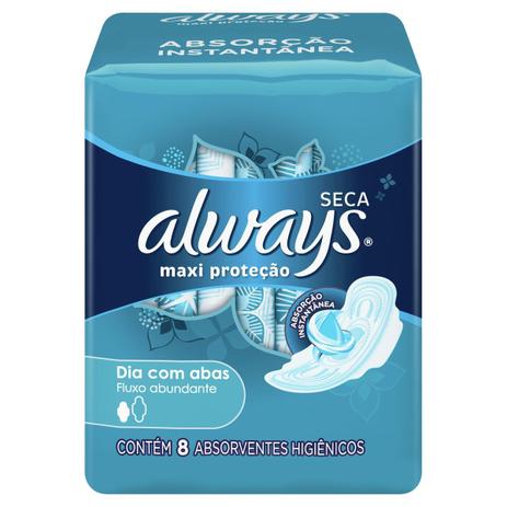 Absorvente Always Proteção Total Seca Com Abas - 8 unidades Menor preço em Absorvente Always Proteção Total Seca Com Abas - 8 unidades