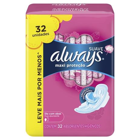 Absorvente Always Proteção Total Suave Com Abas - 32 unidades Menor preço em Absorvente Always Proteção Total Suave Com Abas - 32 unidades