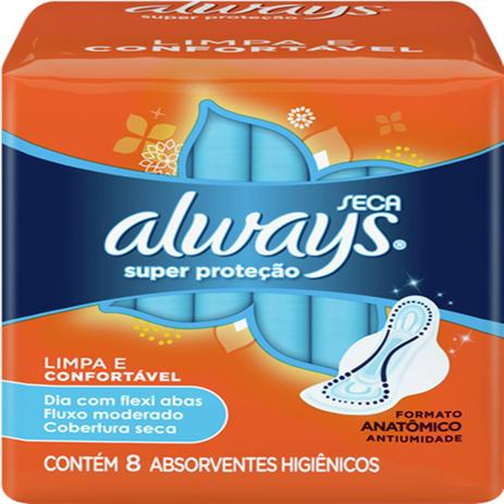 Absorvente com abas always c/8 super proteção seca - Sem marca Menor preço em Absorvente com abas always c/8 super proteção seca - Sem marca