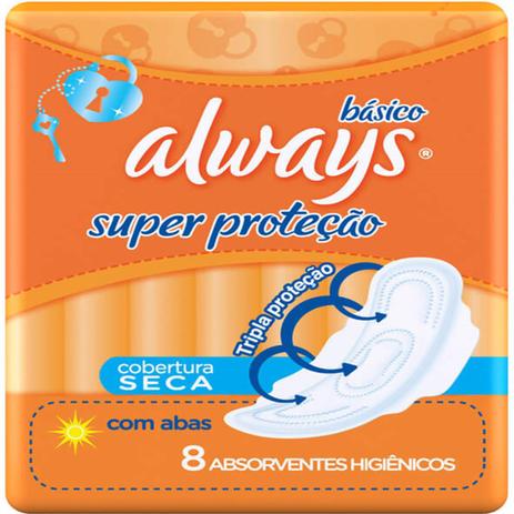 Absorvente com abas always c/8 super proteção - Sem marca Menor preço em Absorvente com abas always c/8 super proteção - Sem marca