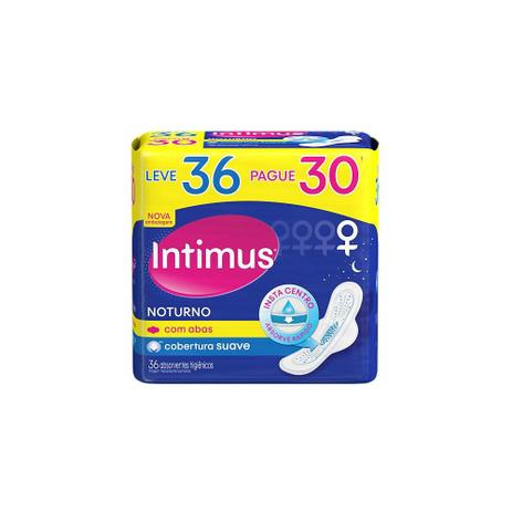 Absorvente Externo Intimus Noturno Suave com Abas Leve 36 Pague 30 - 36 unidades Menor preço em Absorvente Externo Intimus Noturno Suave com Abas Leve 36 Pague 30 - 36 unidades