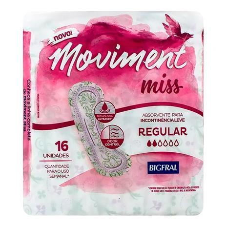 Absorvente Geriátrico Bigfral Moviment Miss Regular 16 Unidades Menor preço em Absorvente Geriátrico Bigfral Moviment Miss Regular 16 Unidades