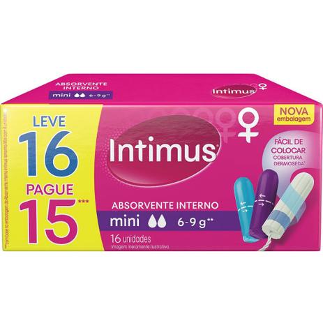 Absorvente Interno Intimus Mini Leve 16 Pague 15 - 16 unidades Menor preço em Absorvente Interno Intimus Mini Leve 16 Pague 15 - 16 unidades