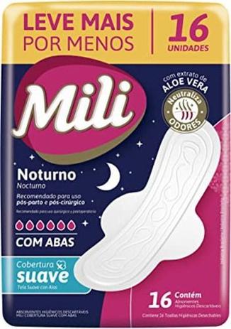 Absorvente Pós Parto Pós Cirúrgico Noturno C/abas 16 Unid - Mili Menor preço em Absorvente Pós Parto Pós Cirúrgico Noturno C/abas 16 Unid - Mili