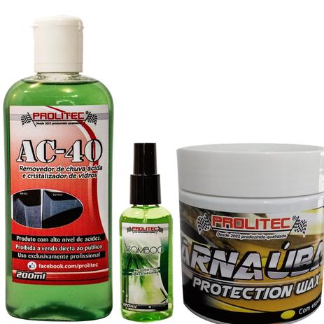AC- 40 Removedor de chuva ácida 200 ml + Carnaúba 360 gr + Aromatizante 120 ml - Prolitec Menor preço em AC- 40 Removedor de chuva ácida 200 ml + Carnaúba 360 gr + Aromatizante 120 ml - Prolitec