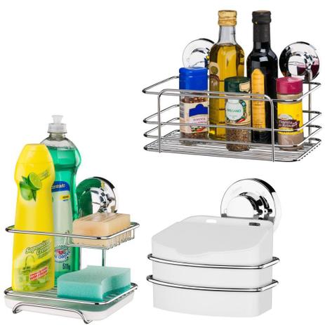 Acessórios Ventosa Cozinha Cesto Multiuso Saleiro C/ Suporte - Future Menor preço em Acessórios Ventosa Cozinha Cesto Multiuso Saleiro C/ Suporte - Future